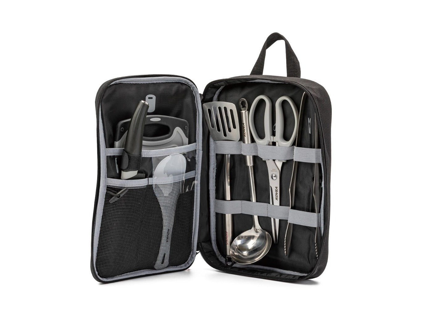 Cooking Tool Set open case showing all 7 tools in their elastic slots