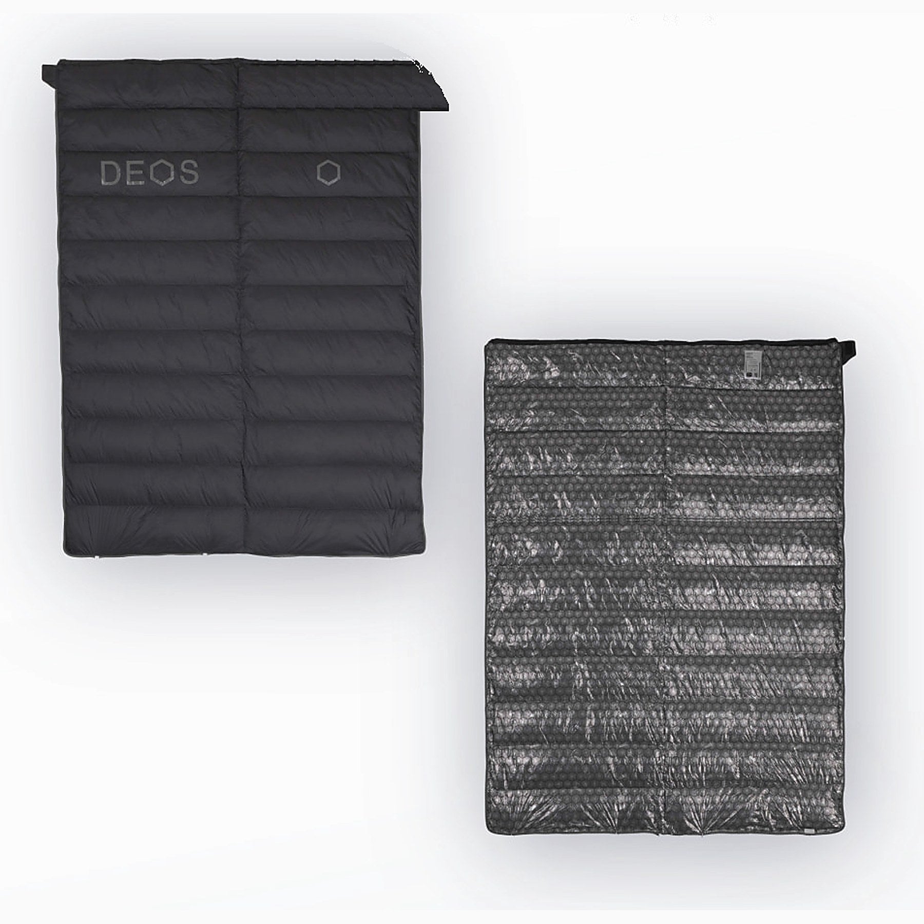 DEOS Eco-Down Camp Comforter 500 in charcoal — quilted face and heat-reflective lining