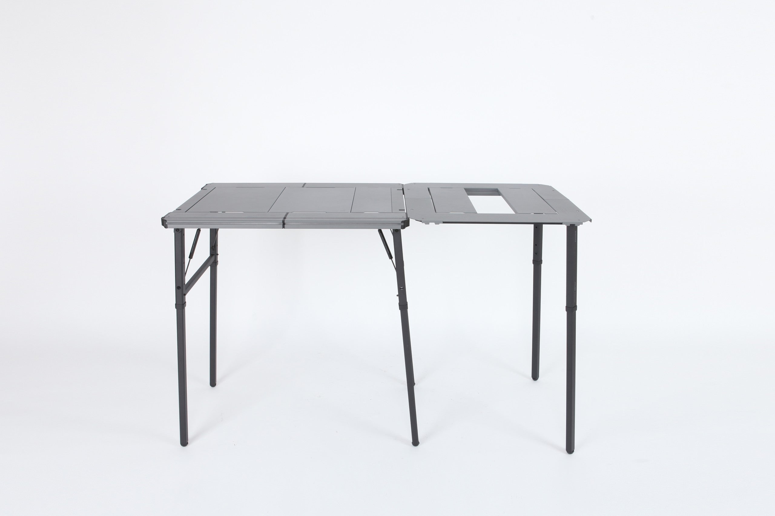 BUENOFE IGT Connect Table 1.5 shown front-on joining two IGT tables into one extended surface on a white background, one section left open with a rectangular cutout for an IGT burner unit.