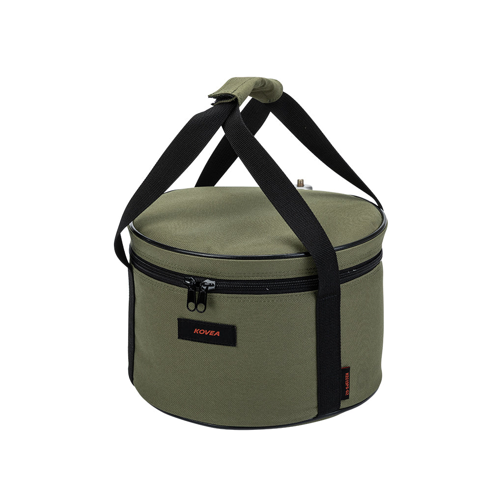 Olive green storage bag with carry handles and zip closure