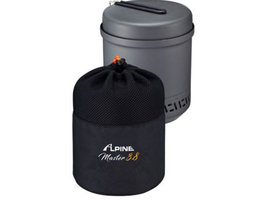 Alpine Master 3.8 container next to its mesh storage bag
