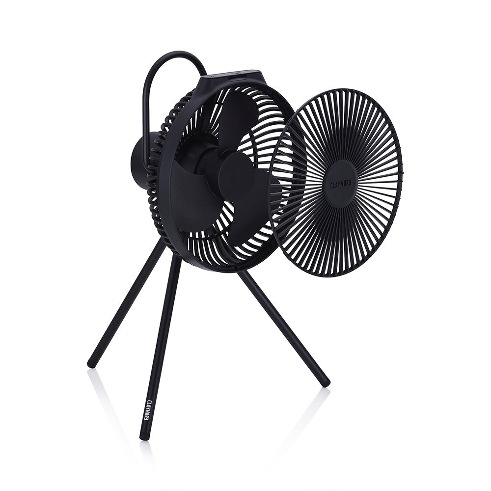 Side profile of the Black V1040 fan on its tripod stand