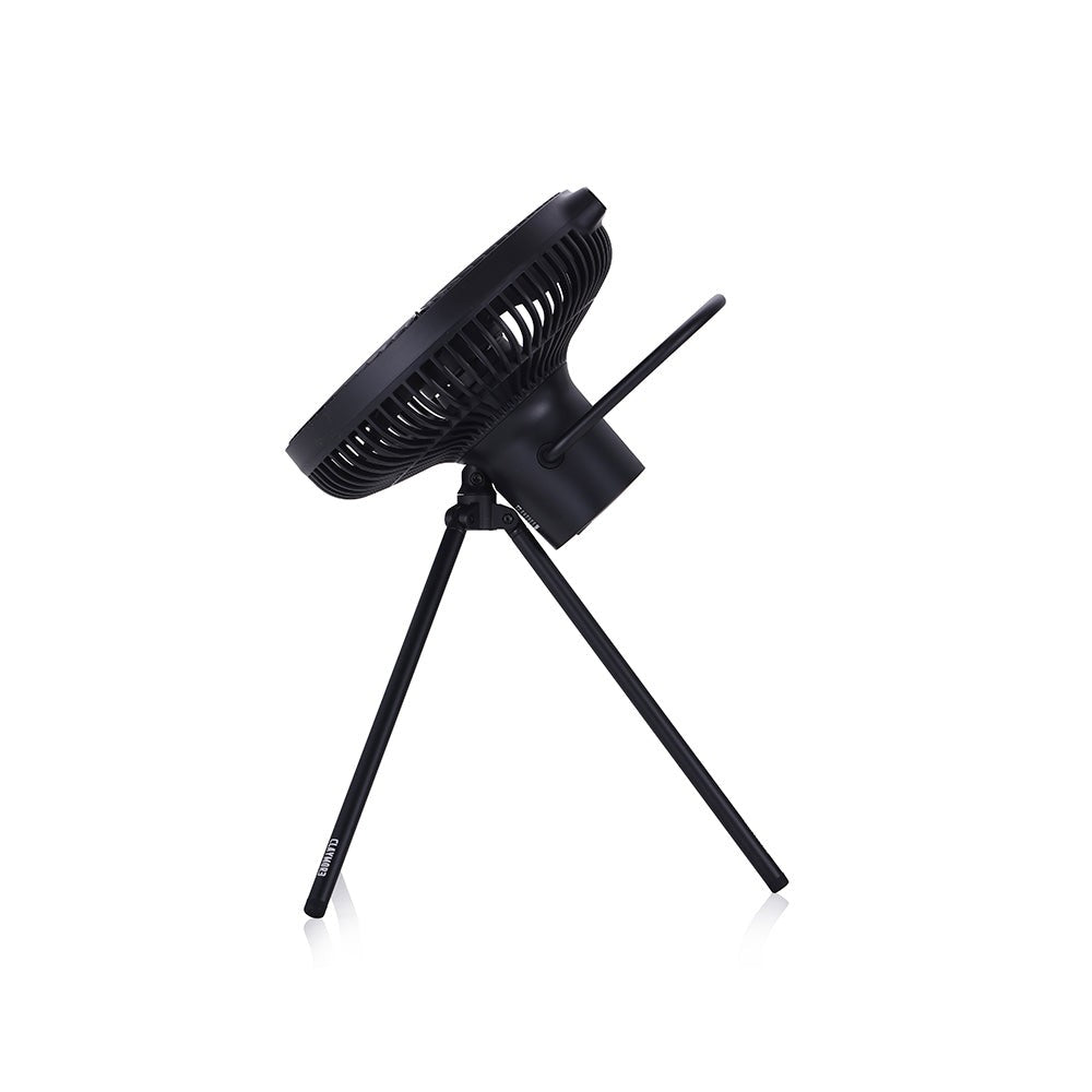 Black V1040 fan on its tripod with the head tilted downward