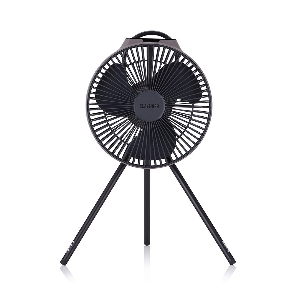 CLAYMORE V1040 rechargeable circulator fan in Warm Grey on its tripod stand, front view