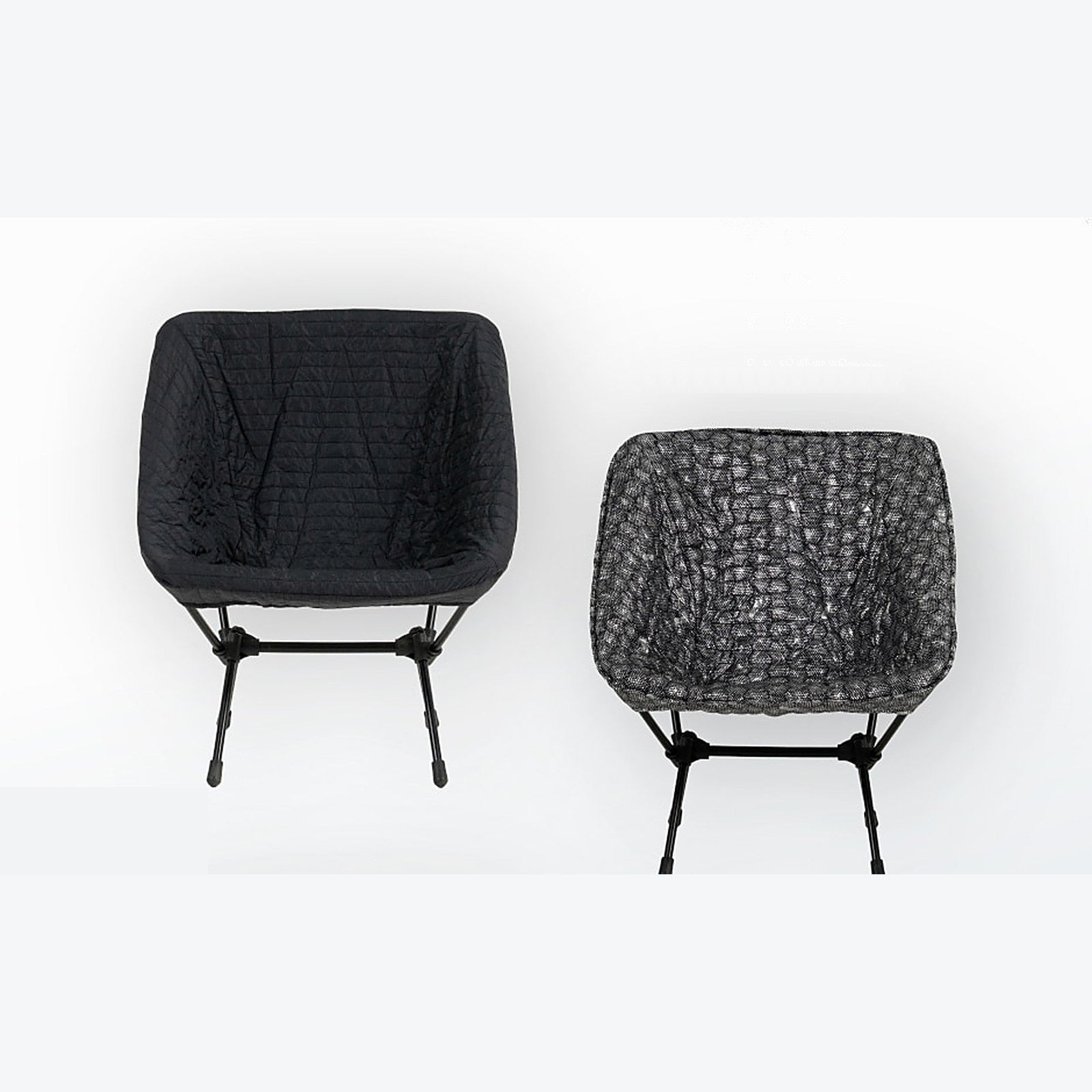 DEOS Chair Warmer in black — quilted face and heat-reflective side on a camp chair
