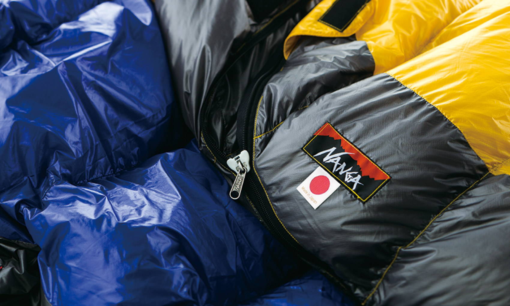 Nanga sleeping bags are equipped with specialized YKK parts on zipper sliders to minimize snagging and catching of the fabric