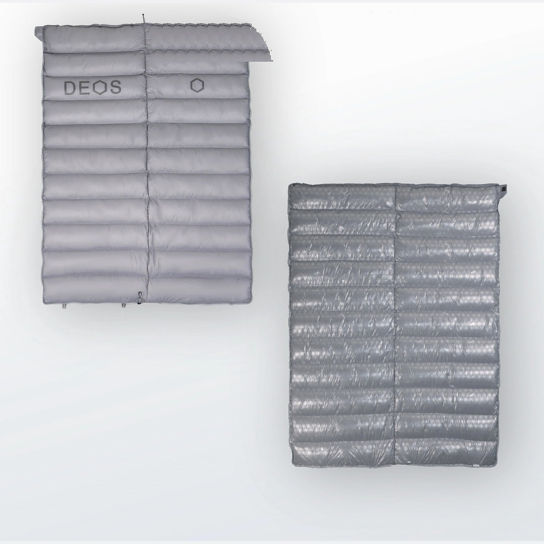 DEOS Eco-Down Camp Comforter 1500 in gray — quilted face and heat-reflective lining