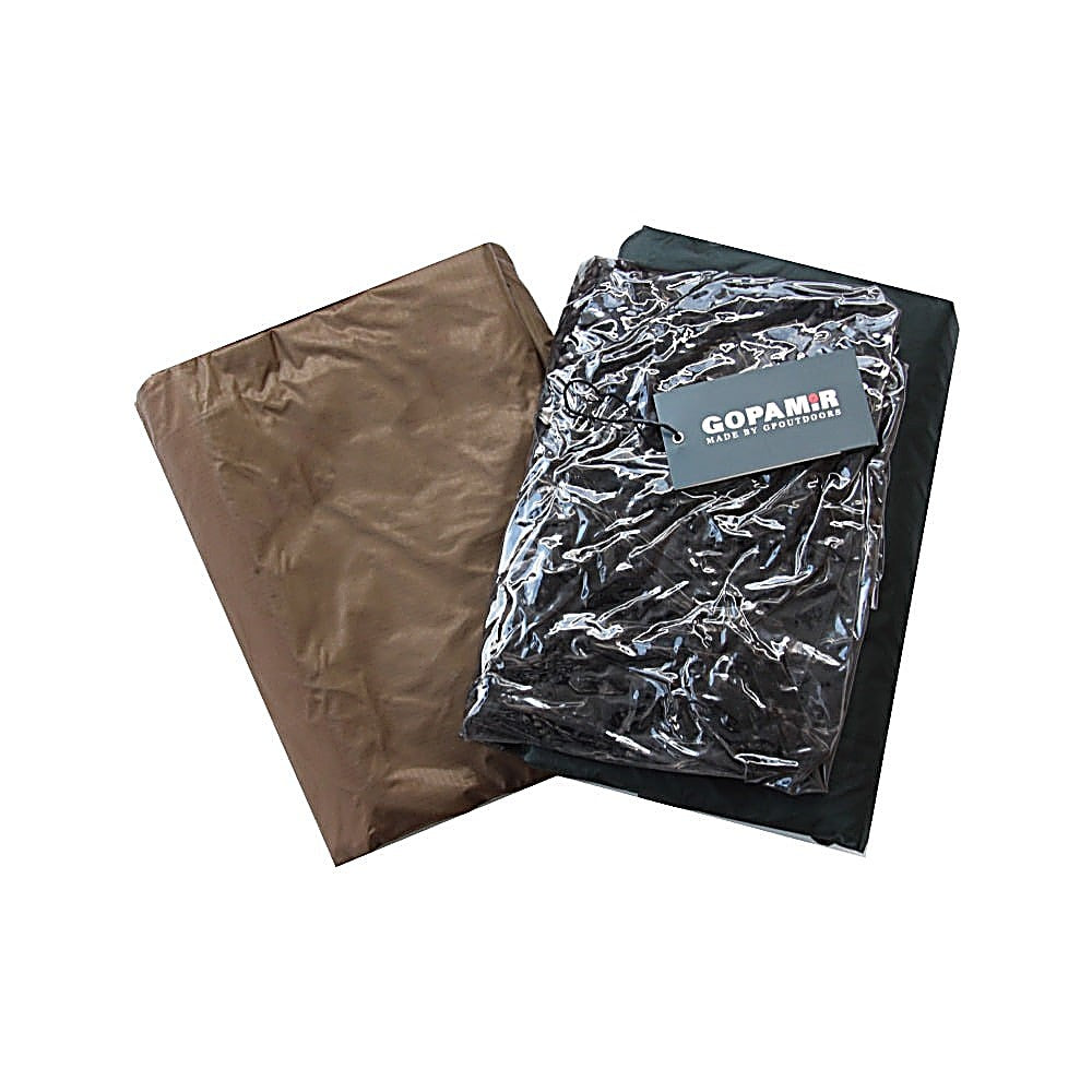 Folded spare pole packed in its clear sleeve with a brown stuff sack, GOPAMIR hang tag