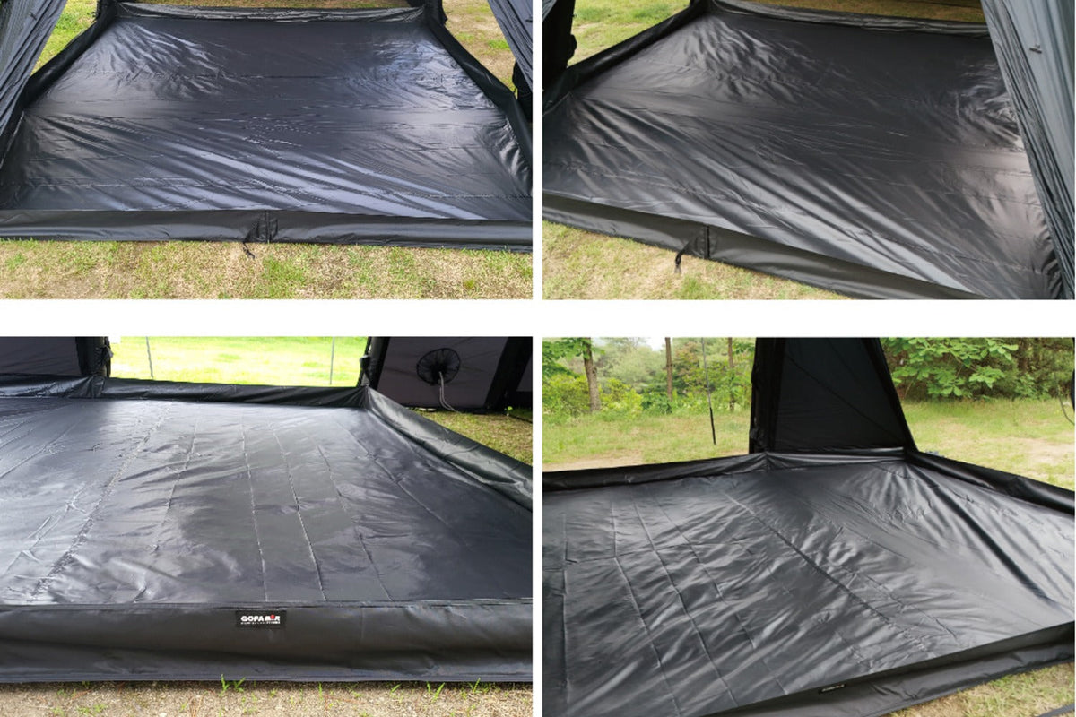 Groundsheet laid inside Gopamir TN600 air shelter, full interior view