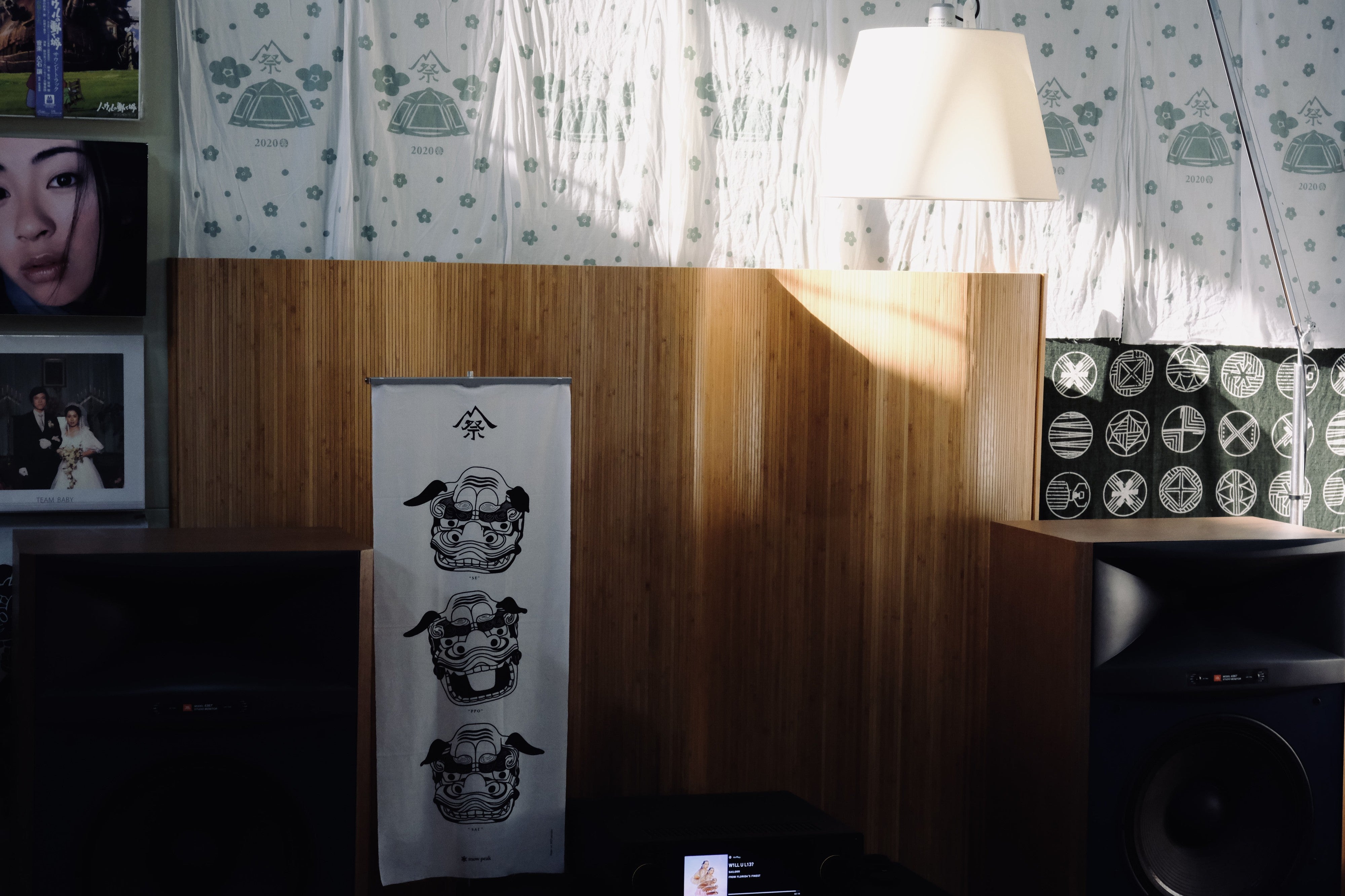 HR Tenugui Lantern Hanger styled in a living room setup - Henrik Seo