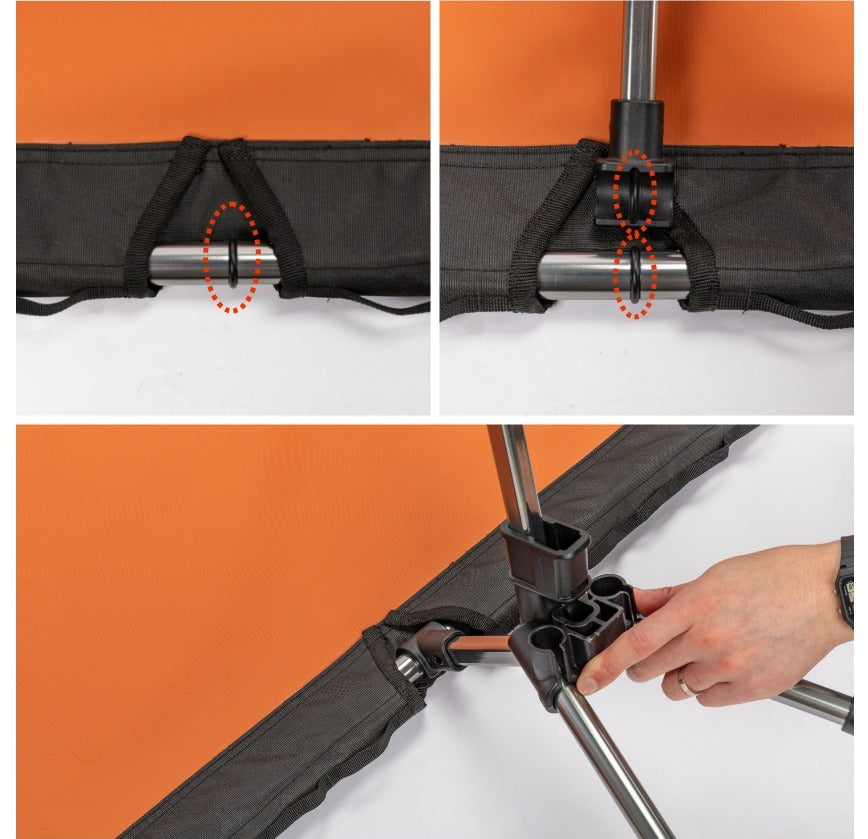 Aligning the rubber ring with the leg hook and fitting it into the groove