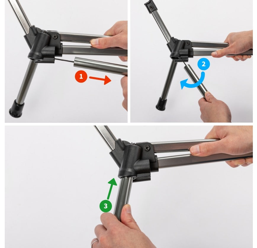 Repositioning the extension leg into the lower hole for high mode