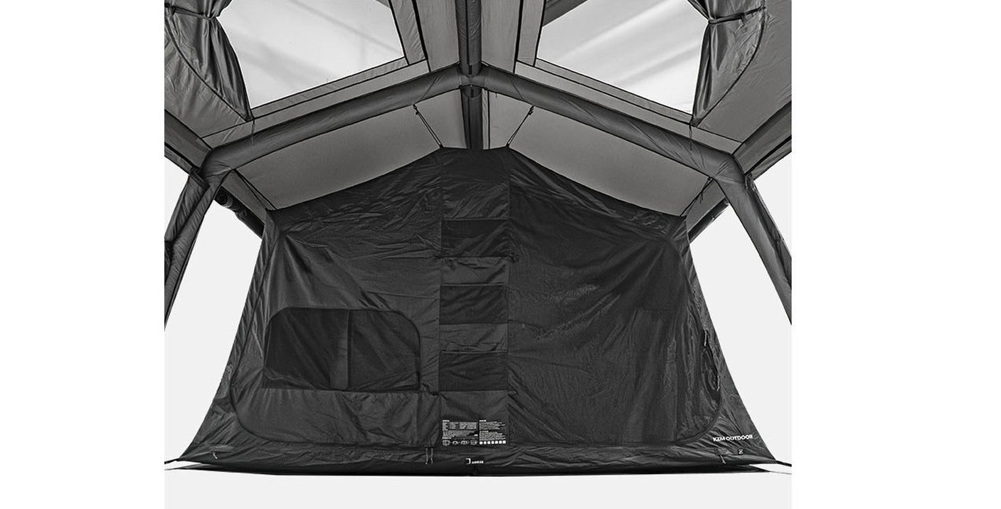 Interior view showing 360 by 230 cm inner tent with three sleeping mats