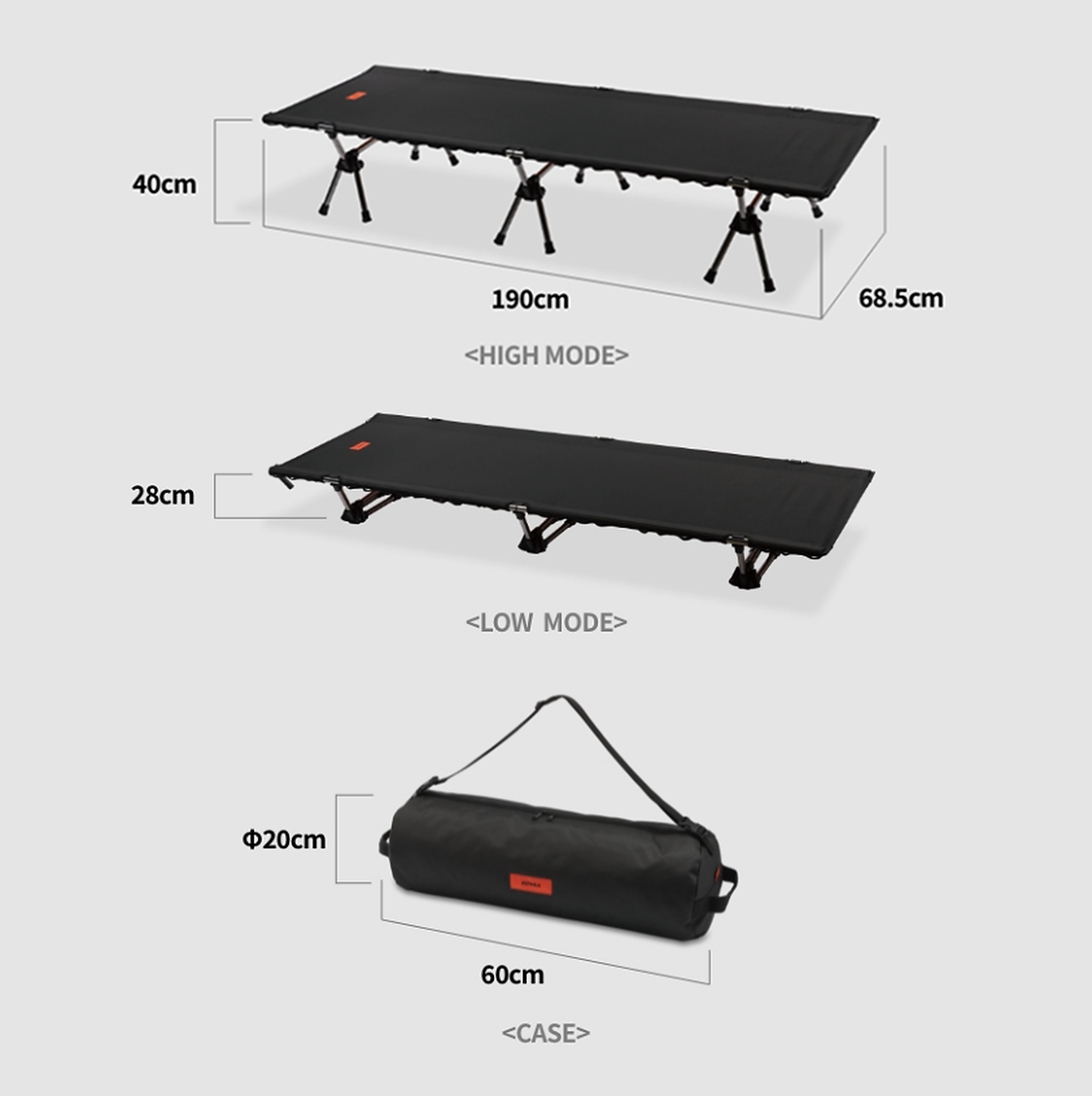 Kovea Impact Fusion Camp Cot Dimension