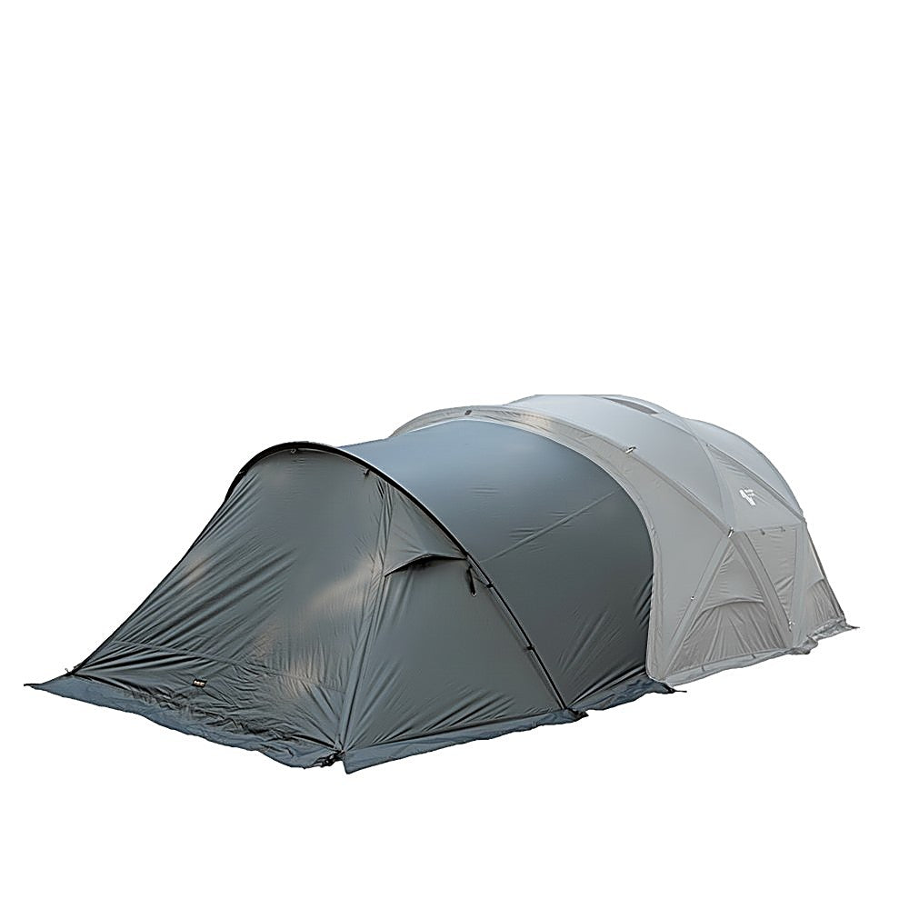 Minimal Works Shelter GM Vestibule in dark grey shown attached to the shelter front, studio white background