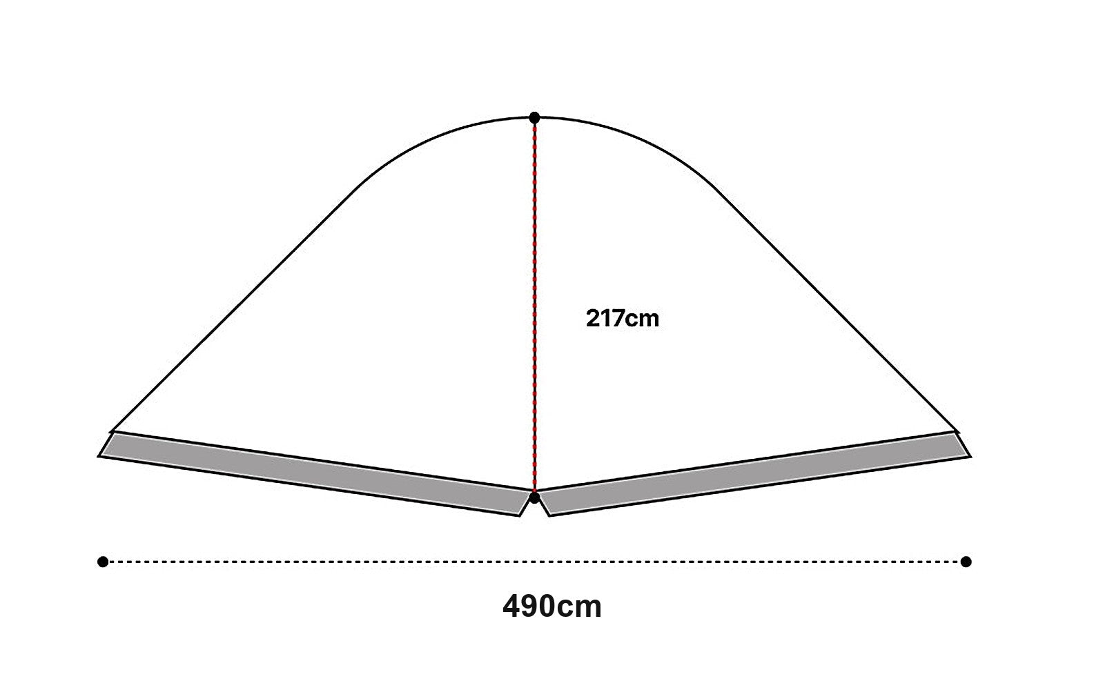 Dimension diagram of the MGX-600 TPU door: 490 cm wide and 217 cm tall