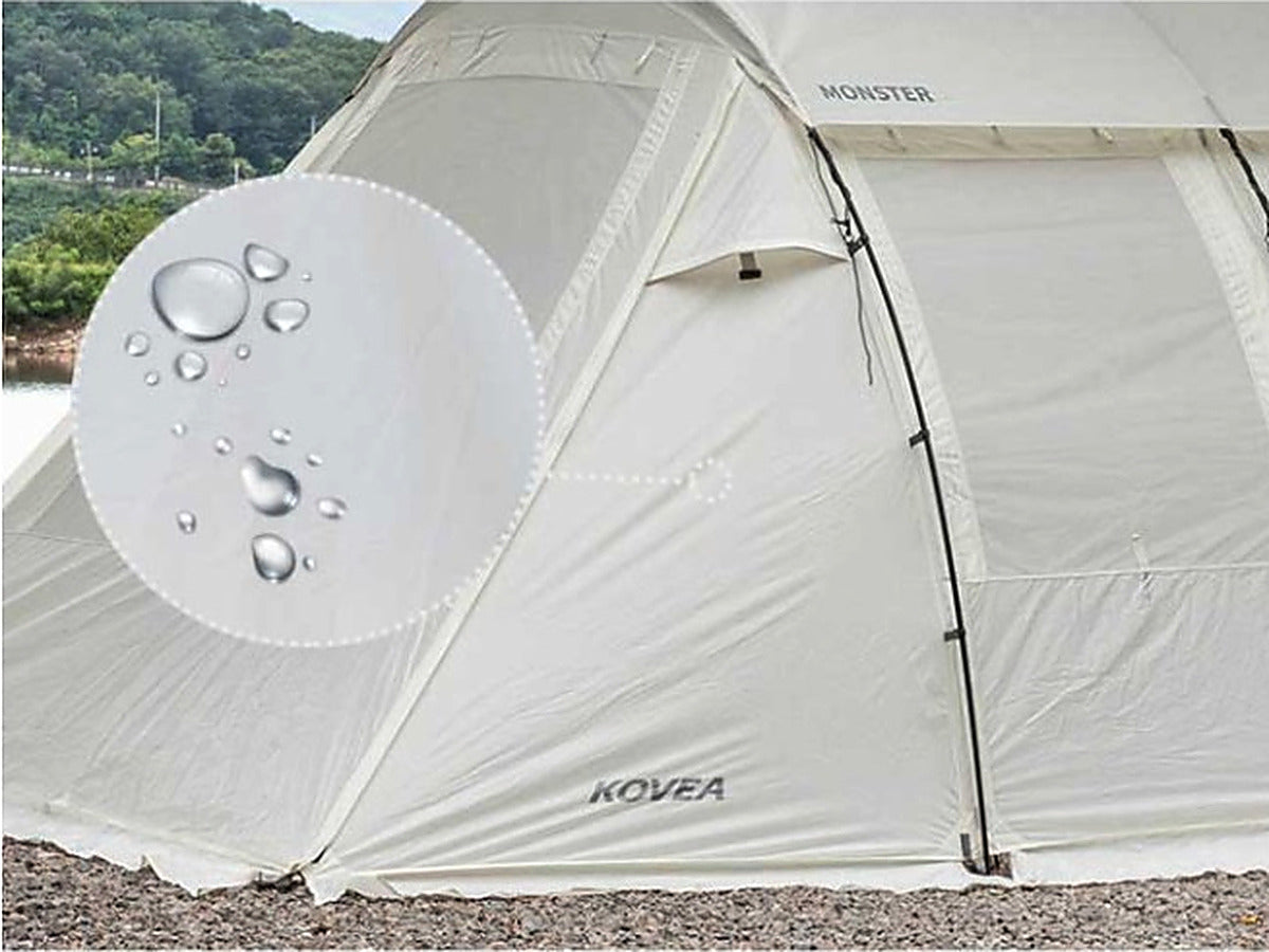 Water beading on the coated tent fabric
