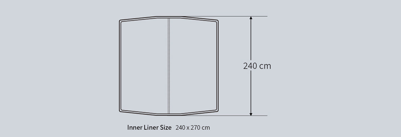 Monterra CUBEX 2.8 Inner Liner Dimension. 240 × 270 cm / 94.5 × 106.3 in