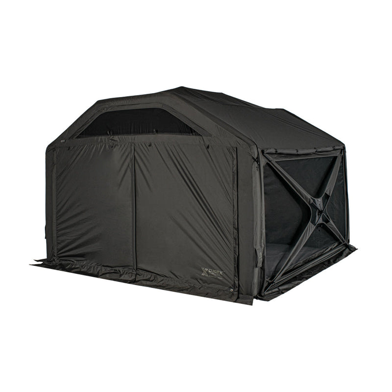 Monterra Cubex 2.8 air shelter pitched, cubic hybrid air-frame tent in Void Midnight