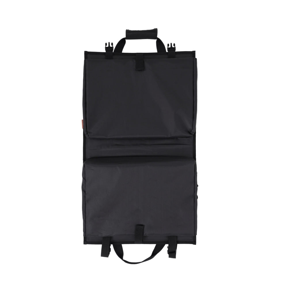 BUENOFE Multi Storage Bag Slim fully unfolded and laid flat on a white background with all pockets closed, showing the slim two-panel form, the center fold and the top and bottom mounting straps.