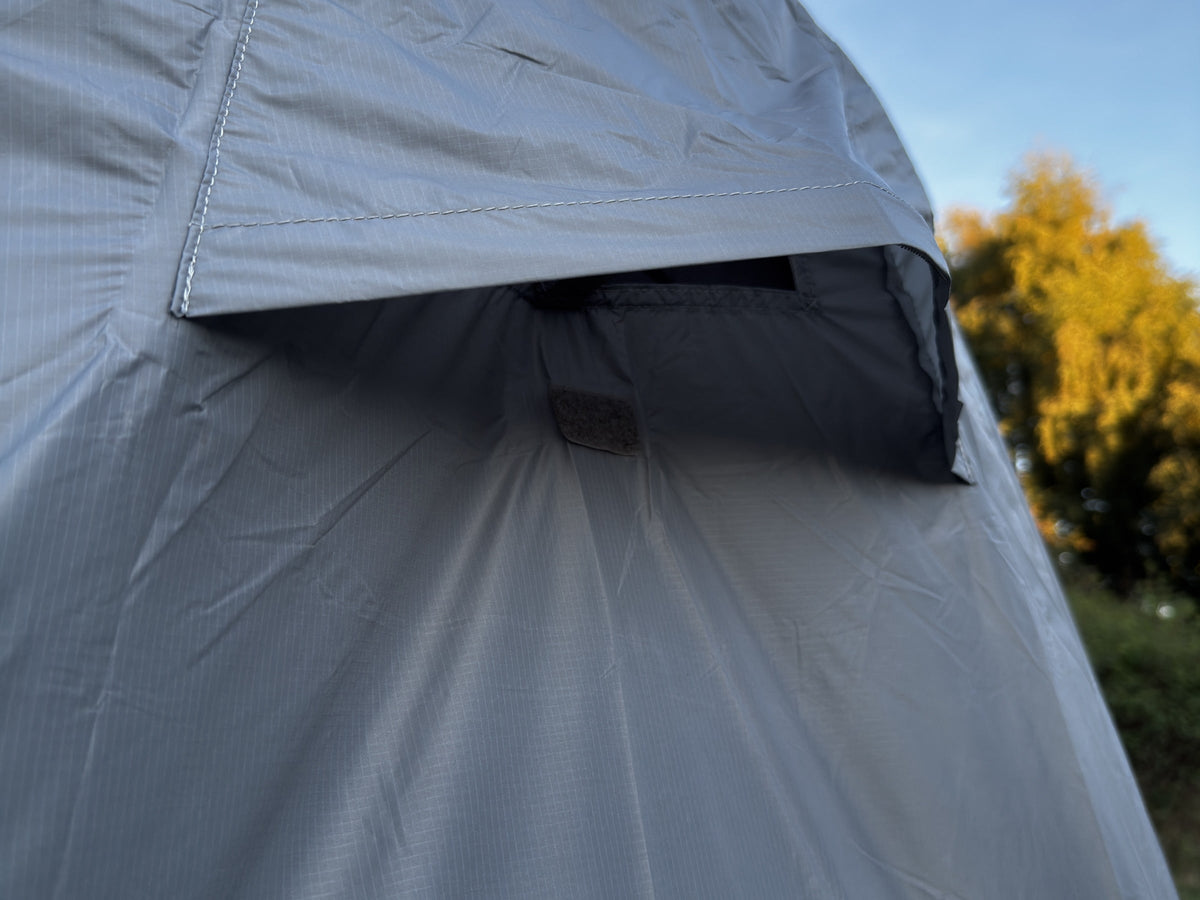 Hooded vent on the ridge of the Air rainfly, seen from outside.