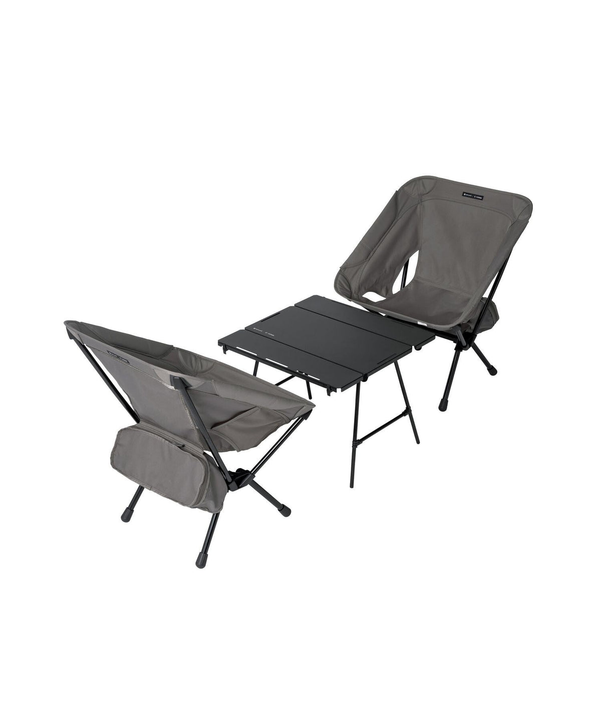 Noga Table, Black, with two Noga Chairs facing the table