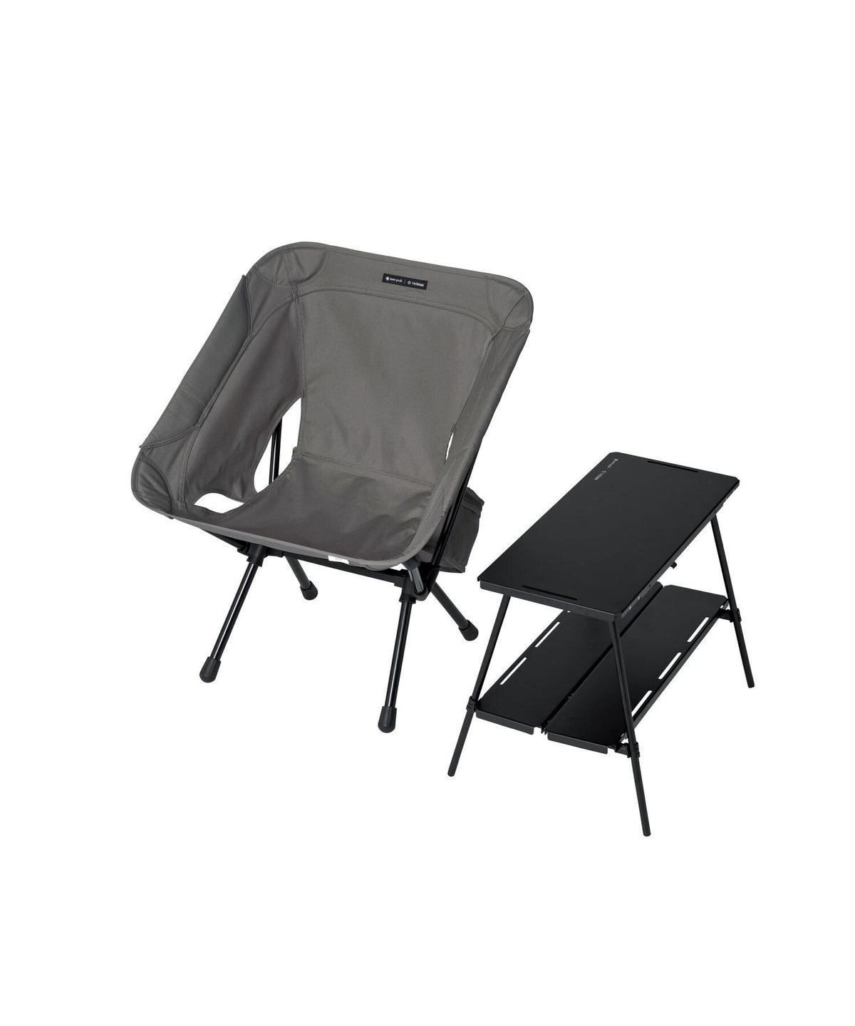 Noga Table, Black, Shelf Mode shown with the Noga Chair