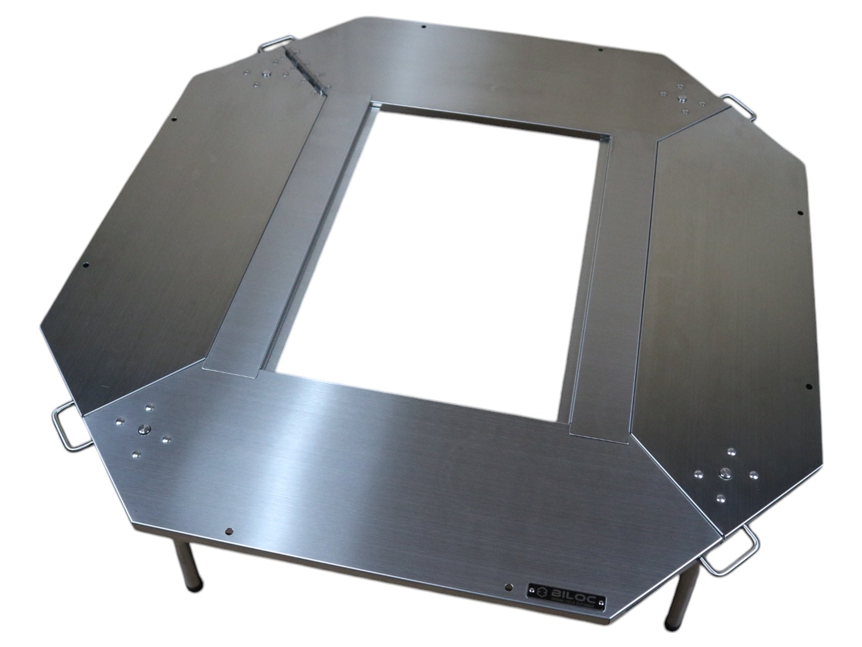 Inner table set rails fitted around the centre opening of the Octa table, shown with no accessories in place.