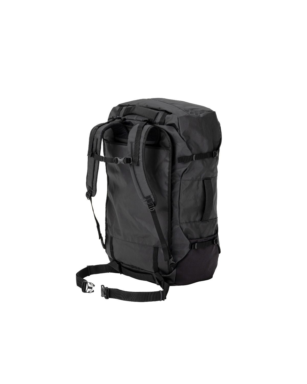OT Duffel Bag 90, Black, rear view with the backpack straps deployed