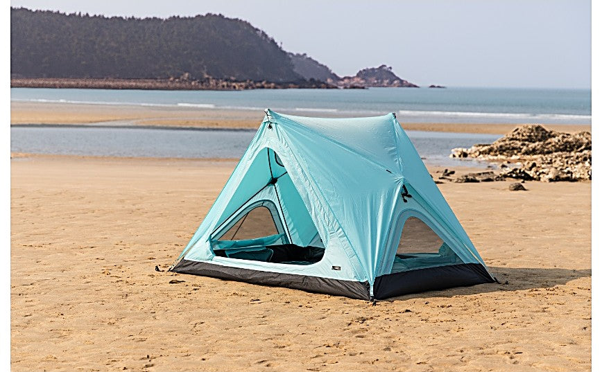 Pop Hub pitched as a tent on the beach