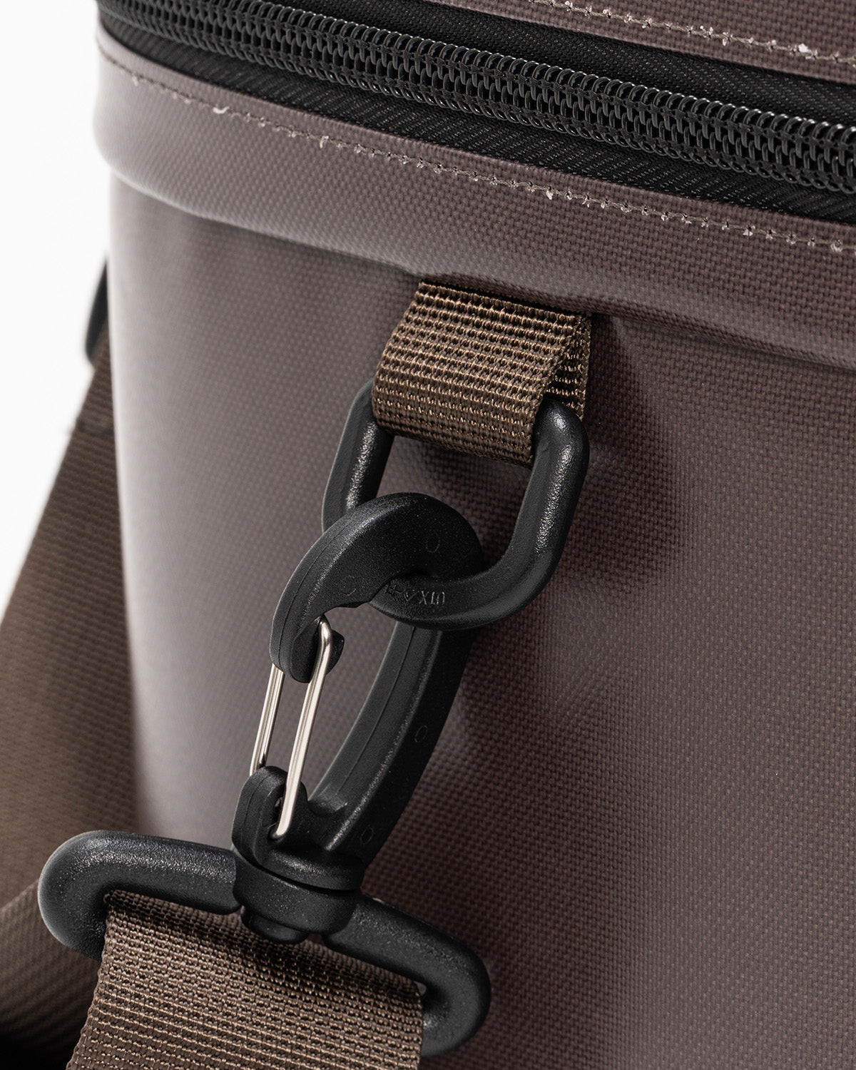Soft Cooler 13, Tan, close-up of the shoulder strap hook