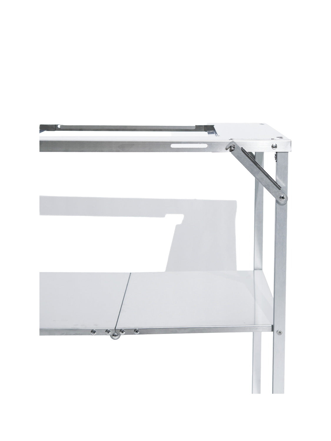 Underside of the top plate with its support bracket and the shelf centre hinge below.