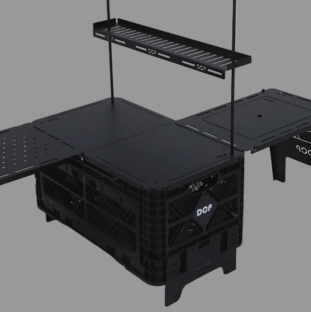 BigAnt 90L crate modular setup with foldable tabletop, hanging shelf and side tables - Black