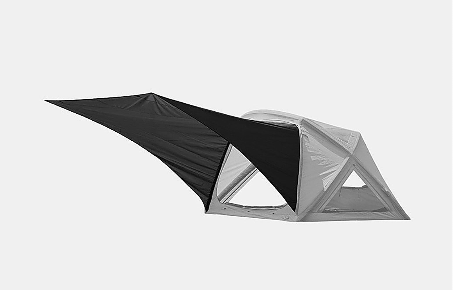 Black GEO AIR4 Extension Sun Shade color option shown attached to the tent's front arch, studio product render