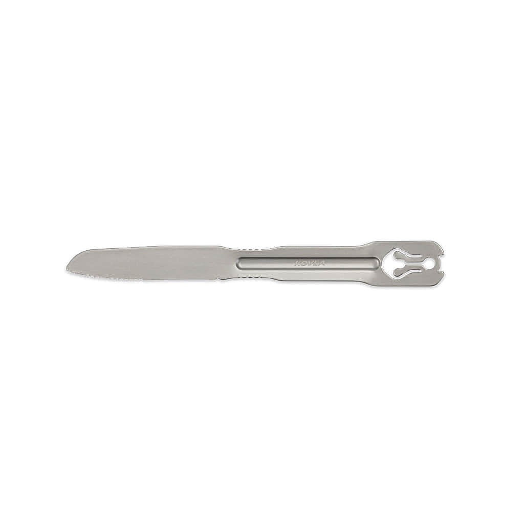 Serrated stainless steel knife with a wrench-style hinge end